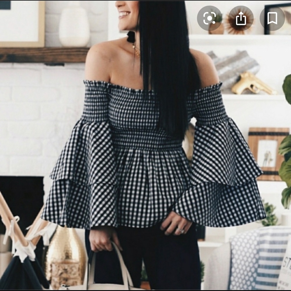 BP gingham bell sleeve top